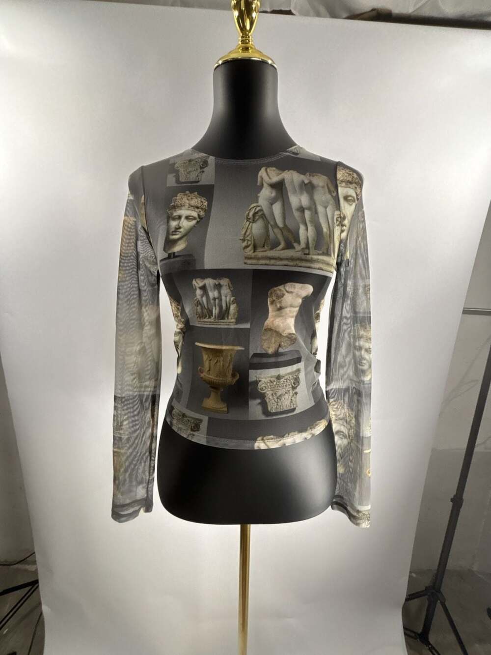 PacSun The Met Art Print Mesh Long Sleeve Top Size S